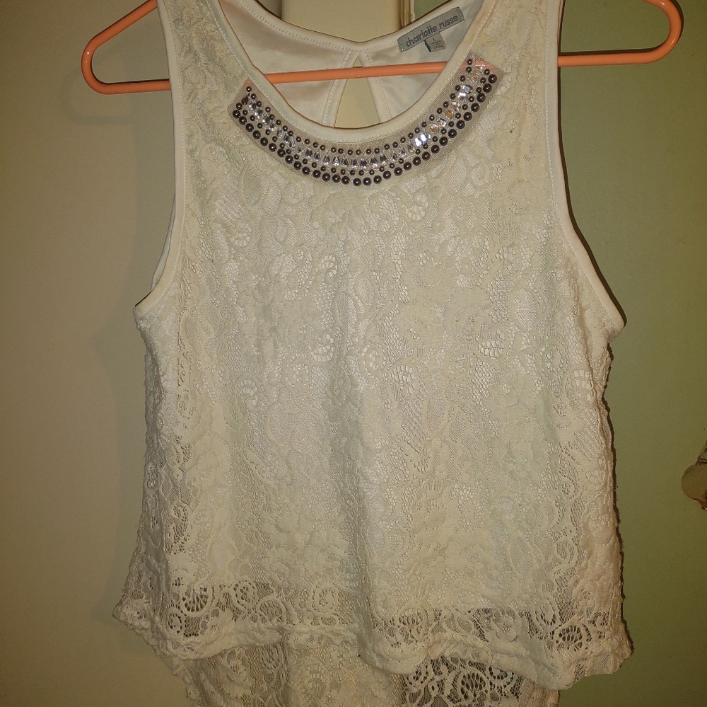 Woman's Charlotte Russe Large lace tank Stoosh cream‎ colored lace top